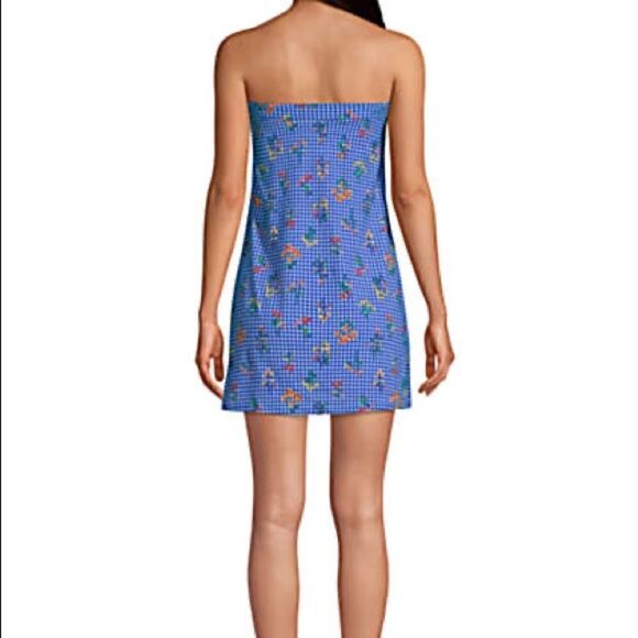 Land’s End Bandeau Dresskini electric blue botanical check top 6 - Picture 3 of 5